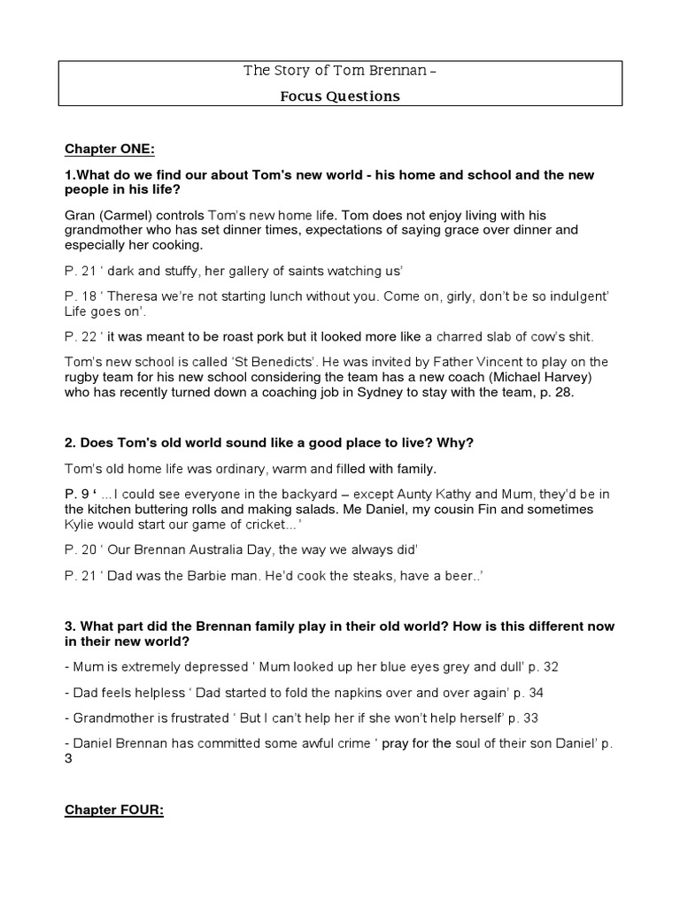 the story of tom brennan chapter 6 summary is daniel the only one to blame in the story of tom brennan